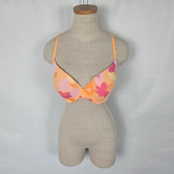 Auden Bra Women's 34DD Pink Orange Floral The Everyday Demi Coverage NWT - Picture 1 of 16